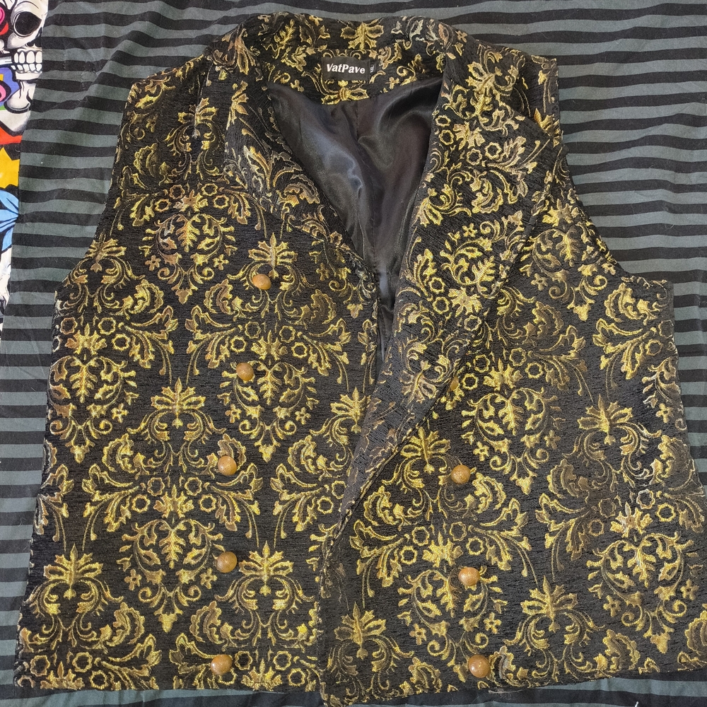 VatPave Black and Gold Brocade Vest Size XXL